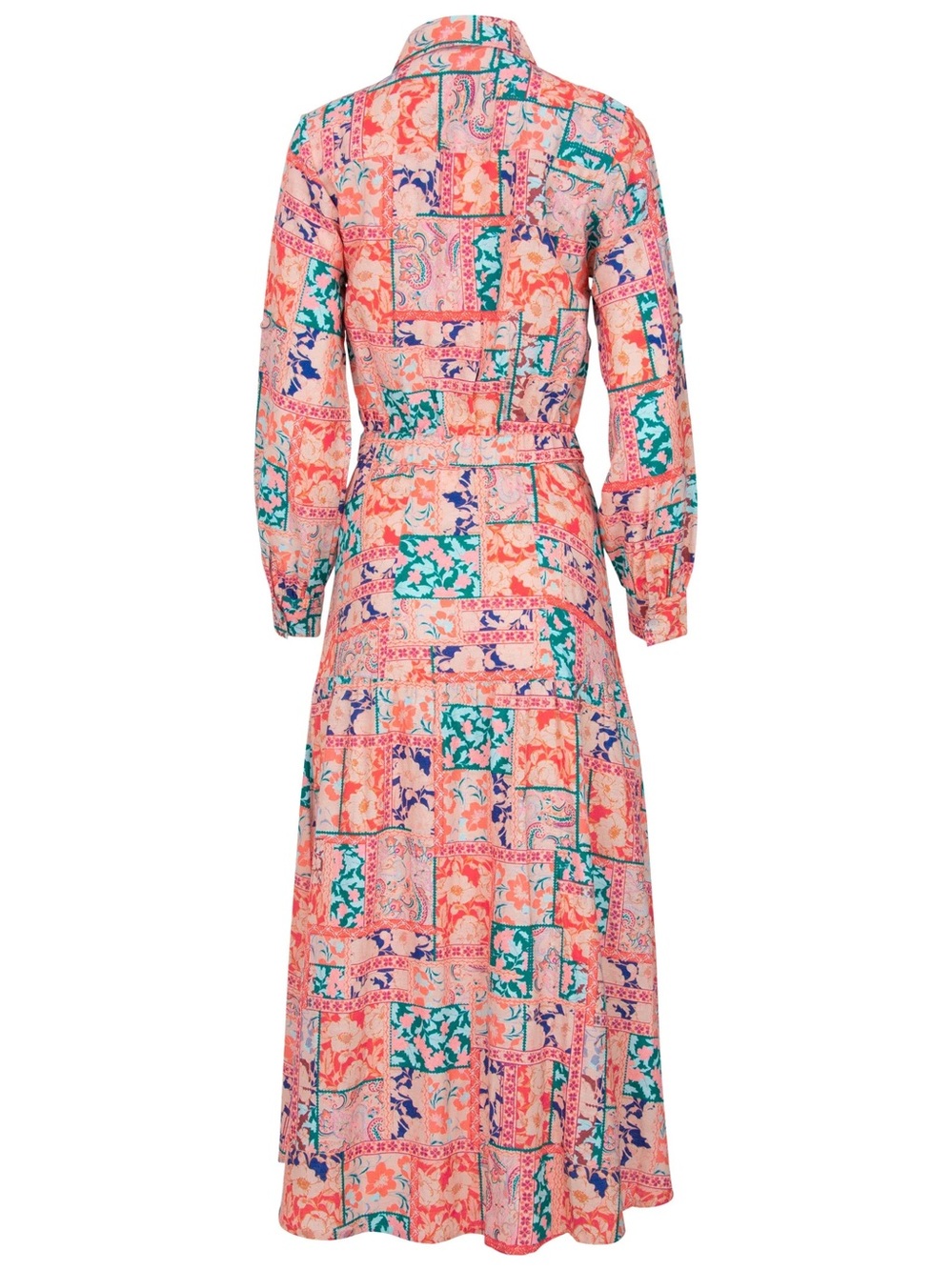 VENUS Linen Pink Patchwork Print Long-Sleeve Maxi Shirt Dress - Picture 5 of 17